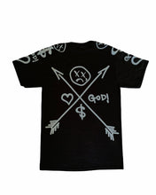 Load image into Gallery viewer, “Ugly Arrows” Black pocket T-shirt.
